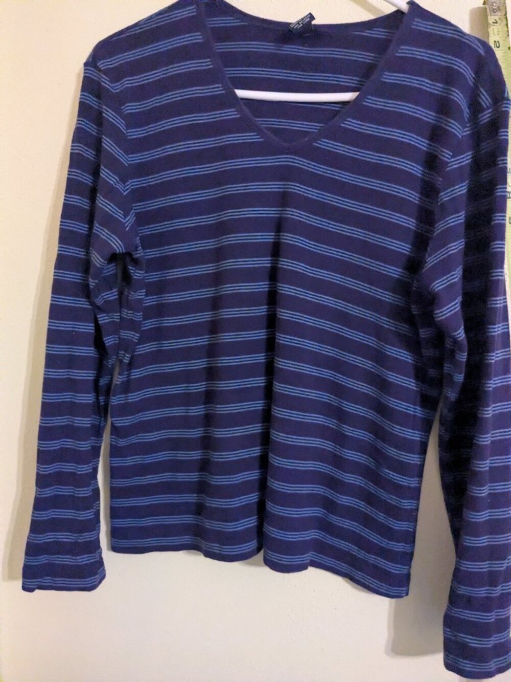 Blue striped long sleeve tshirt.